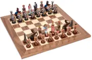 Romans Egyptians Chessmen Master Chess Checkers Board Set Inlaid Maple Walnut