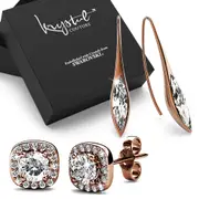 Boxed 2 Pairs Rose Gold Layered Earrings Set Embellished with SWAROVSKI® Crystals