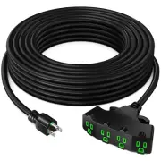 25 Ft Heavy-Duty Extension Cord, 12/3 Gauge, Black, ETL Listed, 4-Outlet 3-Pr...