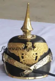 German Pickelhaube Helmet Leather Prussian Helmet - German Bawarian brass Helmet