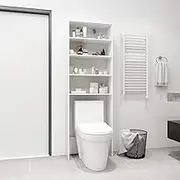 White Over Toilet Freestanding Washing Machine Cabinet Rack for Bathroom Storage Shelf 64x24x190 cm Space Saving Laundry with Adjustable Shelves