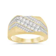 Bevilles Diagonal Tablet Men's Ring with 1.00ct of Diamonds in 9kt Yellow Gold