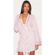 White Heart Print Jersey Robe, White