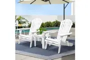 Gardeon 3PC Adirondack Outdoor Table and Chairs Wooden Foldable Beach Chair White