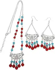 Baluue Vintage Ethnic Beaded Tassel Necklace and Earrings Women Retro Jewelry Intricate Design with Tassels for Costume and Accessories
