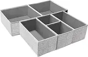 Drawer Organizer for Clothes, Foldable Divider for Clothing, Grey, Fabric, Zippered Bottom, 6 Pack in Small, Medium, and Large Sizes – Space-Saving Storage Baskets for Clothes, Bedding, Toys