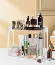 VNIMTI Skincare Organiser 2 Tier, Makeup Organiser Dressing Table, Cosmetics Organiser Large Capacity, Perfume Storage Organiser for Bathroom, Dressing Table, Vanity, Countertop (2 Tiers - Clear)
