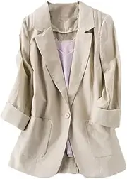 [Generic] Women Linen Small Suit Spring Women's Suit Split Sleeve Cotton and Linen Short Top Thin Coat