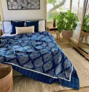 HANNAH Indigo Hand Block Printed Kantha Quilt - Default Title