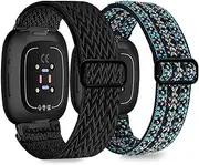 Stretchy Band Compatible with Versa 3 Bands/Sense Bands/Versa 4 Bands/Sense 2 Bands Women Men, Soft Elastic Nylon Sport Strap Adjustable Replacement Wristbands for Versa 4/Sense 2