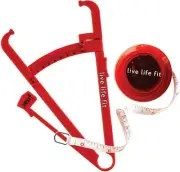 Fitlosophy Red Body Fat Calipers and Tape Measurer BMI Calculator Set