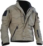 [Tzsaixeh] Military Jackets for Men Mens All-Terrain Versatile Tactical Jacket, Waterproof Versatile Jacket with 12 Pockets (Color : Light Khaki, Size : Medium)