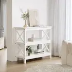 Oikiture 3-Tier Console Table X-Design Wood Sofa Table Hall Side Entry White