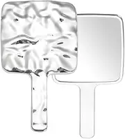 2Pcs Water Ripples Hand Mirror for Makeup,Water Ripples Hand Mirror with Handle,Square Water Ripples Hand Mirror with Handle,Silver Water Ripples Makeup Mirror Square Water Ripples Mirror with Handle