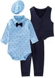 [Bilo Store] Infant Toddler Baby Boys Gentlemen 4-Piece Tuxedo Suit Formal Wear Outfit