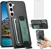 [Asuwish] Phone Case for Samsung Galaxy S23 5G Wallet Cover with Tempered Glass Screen Protector and Slim Stand Card Holder Mobile Leather Cell Accessories S 23 23S GS23 G5 SM-S911U 6.1 inch Women Black