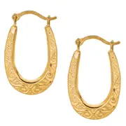 10k Yellow Gold Shiny Swirl Design Oval Hoop Earrings, Diameter 20mm
