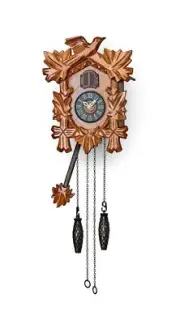 TIMEGEAR Small Cuckoo Clock with Night Mode, Hand Carved Bird and Swinging Pe...