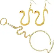 [HJYZY] Snake Jewelry Set for Women Chain Finger Ring Bracelet Vintage Goth Snake Earrings 2 Pcs, 1, Metal, No Gemstone