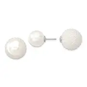 Sterling Silver Majestik Rhodium-Plated 11-12mm And 15-16mm White With Imitation Shell Pearl Front Back Post Earrings