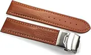 [Sulla] 20 mm genuine leather watch strap with stainless steel folding clasp, light brown, light brown, 20mm, Strap