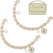 PH PandaHall 2pcs 9.8 Inch Bag Chain, Decorative Golden Bag Charms Purse Chain Bag Strap Purse Extender with Flower Pearls Pendants Replacement Handle for Women Crossbody Shoulder Bag