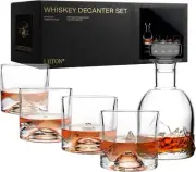 LIITON The Peaks Mountains Crystal Bourbon Whiskey Decanter Set with 4 Glasses