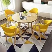 Snaweo Office Reception Room Club Table, Negotiation Table and Chair Set, Office Reception Round Table with 4 Chairs, Suitable for Lounge, Living Room, 31.5inch(Yellow)