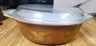 Vintage PYREX AMERICANA 1.5 QT Oval Casserole Dish w/ Lid 043 Brown & Gold Eagle
