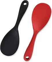 MARUKO 2Pcs Rice Spoon Silicone Rice Paddle Rice Serving Spoon Silicone Spoon Set Kitchen Utensils Set Kitchen Tool Set for Stirring Scooping and Mixing (Black & Red)