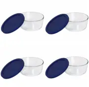 Pyrex 4 Cup Food Storage Containers Set of 4 with Blue Plastic Lids