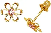 [JewelryWeb] 14k Yellow Gold Pink CZ Simulated Diamond Small Flower Screw Back Earrings 7x8mm Stud Earring for Women