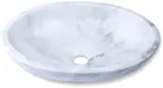 Carrara Marble Oval Basin - White and Grey Marble Countertop Wash Basin - Luxury Stone Sink for Bathroom or Washroom - Easy to Clean Vessel Sink - Size: 45x36x12cm