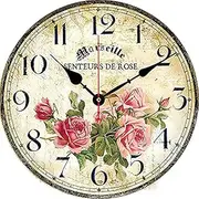 [Toudorp] Vintage French Floral Wall Clock with Pink Rose Pattern Small Round Silent Non-Ticking Quartz Movement 8 inches Wall Clocks Battery Operated Home Flower Decorative for Bedroom,Living Room