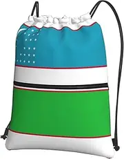 EdWal Flag Of The Republic Of Uzbekistan Print Drawstring Backpack Gym Bags Sports Bags With Zipper Pocket For Travel Beach, Black, One Size