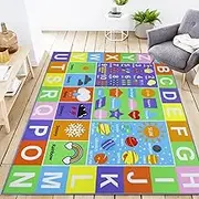 Kids Rug 5'0" x 6'6" Educational Learning Area Rug Non Slip Kids Carpet with ABC Alphabet Numbers Shapes Weather Playroom Rug Mat for Children Nursery Bedroom Home Decor
