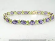 12.50Ct Oval Cut Simulated Amethyst & Peridot Bracelet 925 Silver Gold Plated