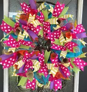 Cheerful Summer Pink Polka Dot Deco Mesh Wreath Home Decor Pool Party Decoration