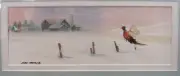 JOHN HARTIG ORIGINAL WATERCOLOR SNOWSTORM FARM PHEASANT BIRD SIGNED