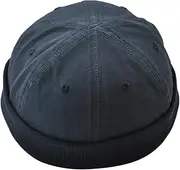 [Baosity] Retro Docker Leon Beanie Cap Solid Cotton Hat Watch Cap Mechanic Hat - Deep Blue, as described
