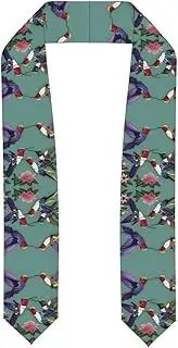 [SKKNT] Flower Hummingbirds Embroiderys Print Graduation Shawl Stole For Academic Commencements Honor Sash Congratulations Gift, Flattened, One Size
