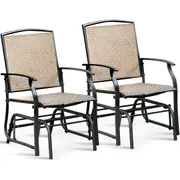 Costway 2x Patio Glider Chair Metal Frame Outdoor Rocker Armchair All Weather Outdoor Furniture Brown