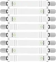 FIBOOMERANG Bed Sheet Straps - Fitted Sheet Clips and Sheet Holder Elastic Bands Bedsheet Fasten Suspenders Grippers for Mattress Ironing Board, 8Pcs/Set White