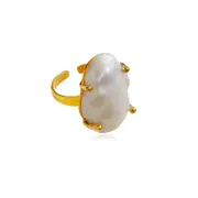 Culturesse Jaquetta 24K Gold Plating Sterling Silver Pearl Adjustable Open Ring