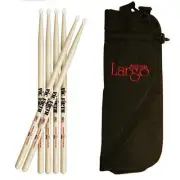 Vic Firth Hickory 5A Wood Tip Drum Sticks x 3 Pairs + Stick Bag