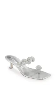 Cult Gaia Sarina Crystal Embellished Toe Post Kitten Heel Sandal in Silver at Nordstrom, Size 39