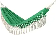 WEQOJKSHLL Hammock Garden Hanging Outdoor Hammock Cotton, Outdoor Garden Swing Bed Handmade Boho Hammock for Camping Travel Beach Max Load 264Lbs,Green1
