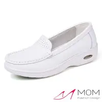 在飛比找momo購物網優惠-【MOM】全真皮舒適素面白色防滑氣墊機能護士鞋(白)