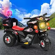 ALFORDSON 6V Kids Ride On Car Motorbike, Toy Tricycle Vehicle for Toddler with Music Player & Brilliant Lights, Ride-on Eletric Motor Police Motorcycle Black