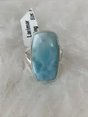 Genuine High Grade Large Aqua Larimar Semi Precious Stone Silver Ring SZ 9 L
